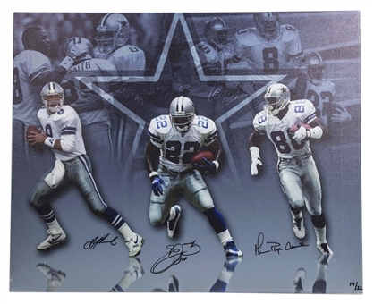 Dallas Cowboys "Triplets" - Aikman, Irvin and Smith Signed Canvas Print (Beckett)